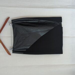 Lafayette 148 Black Pencil Skirt Faux Leather Panel Size 8
